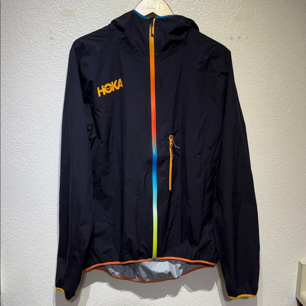 Hoka Men's Black Windbreaker with Rainbow Zipper